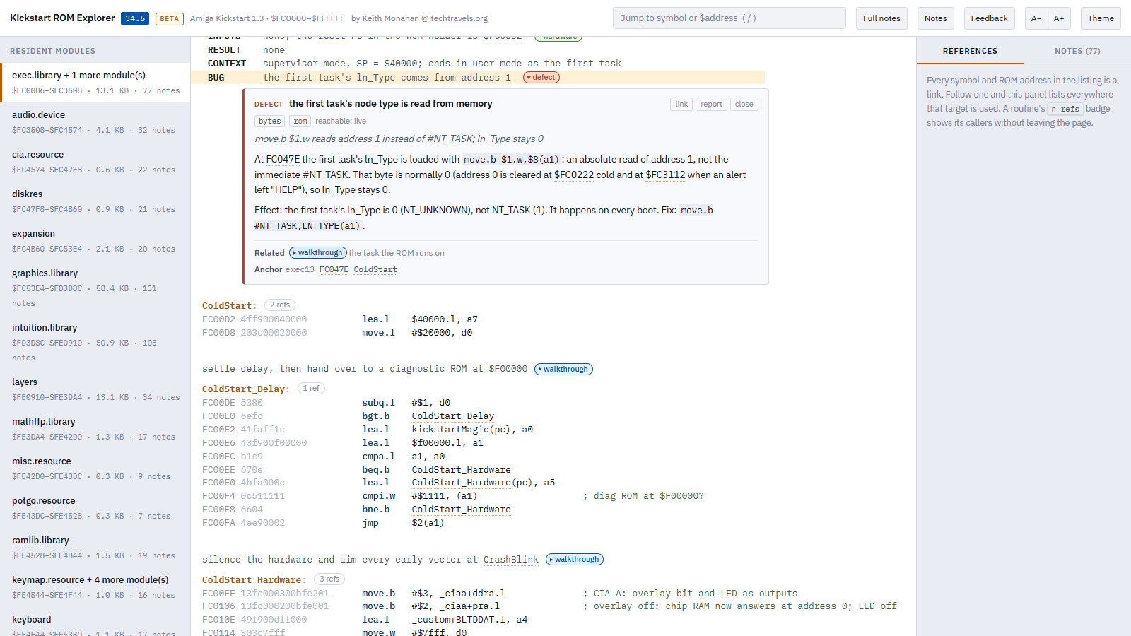 The first-task defect note opened in place under the ColdStart header